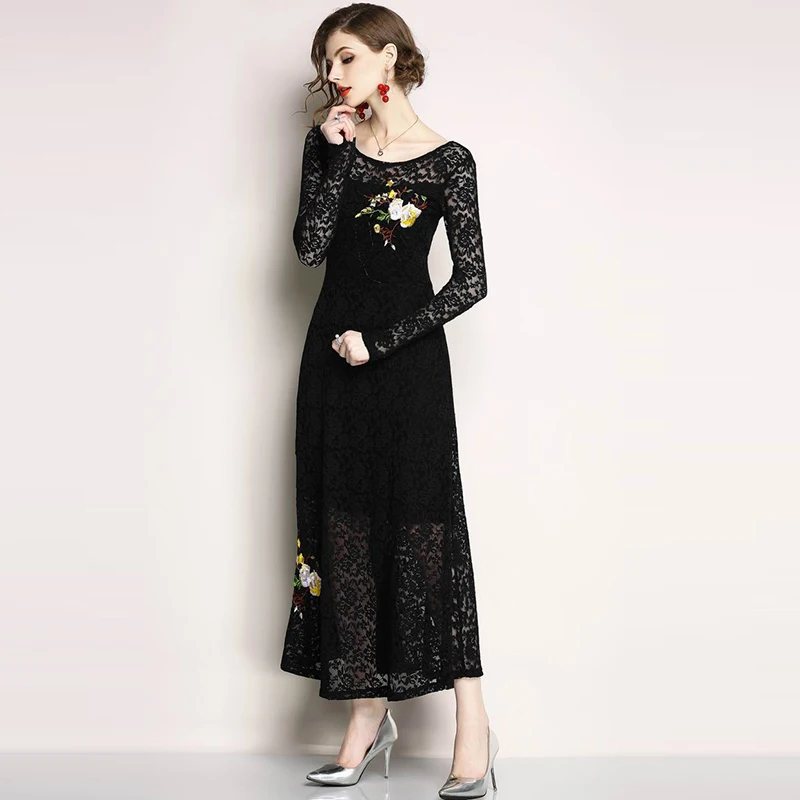 2018 пикантные женские элегантный цветок вышивка кружевное платье vestido de festa модное