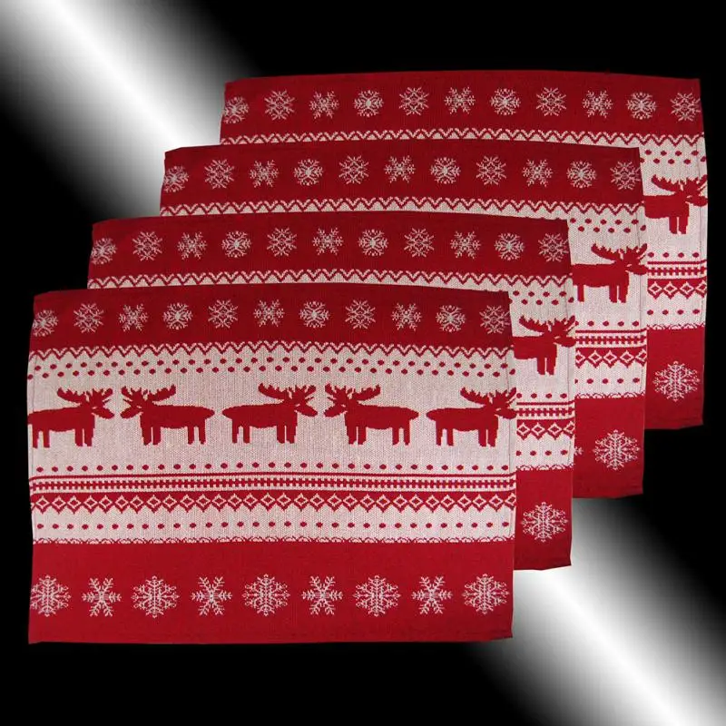 4 шт. Рождество Лося Гобелен Столовое белье Подставки Старинные Прекрасный Олень