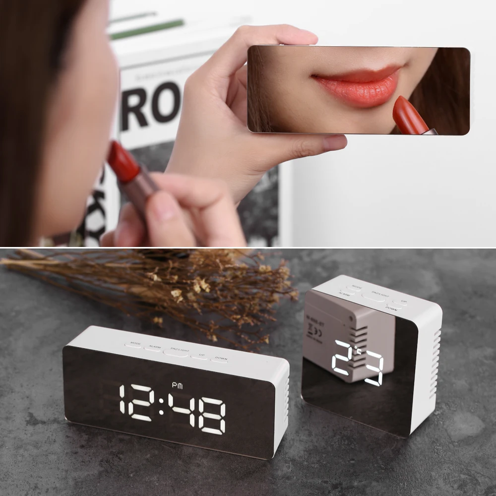 Digital Alarm Clock LED Indoor Thermometer Adjustable Luminance Table Desktop Smart Snooze Function | Дом и сад