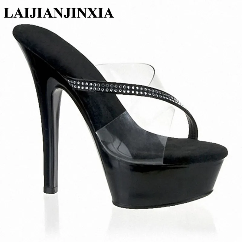 

New Sexy Women Dancing Shoes Nightclub Party Queen 15cm High Heels Thick Platform Slippers Pole Dance Shoes