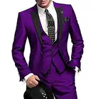 Итальянский красочный классический фиолетовый смокинг, розовое платье для жениха на выпускной, свадебное платье, элегантный тонкий мужской костюм, комплект из 3 предметов (пиджак + брюки + жилет)