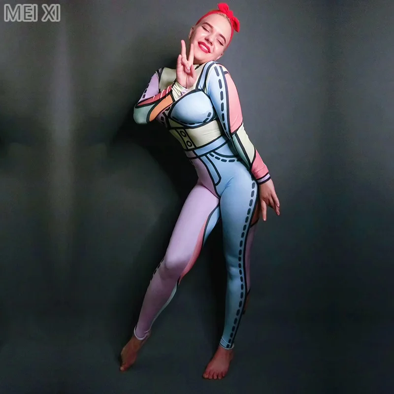 

Stylish colorful print jumpsuit party nightclub bar concert DJ singer/dancer costumes