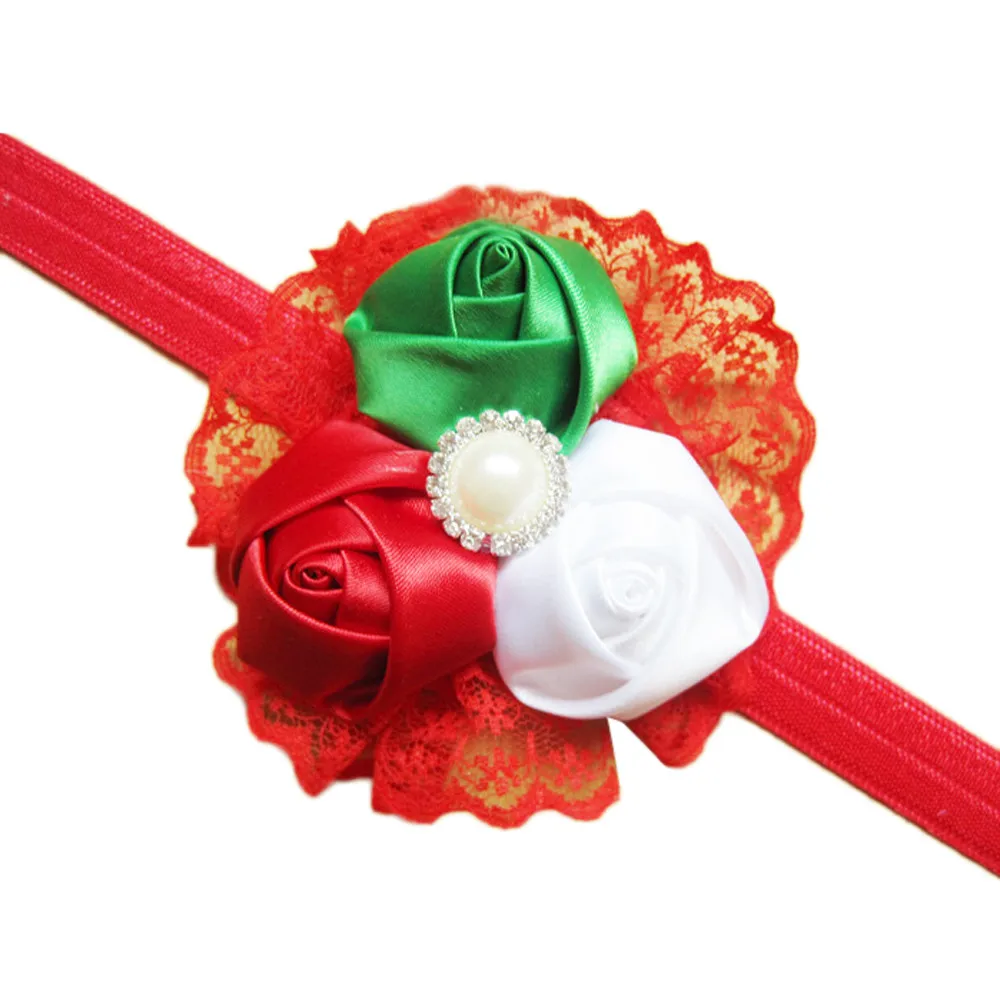 Эластичный цветочный венок ободок для маленьких девочек розовый кружевной