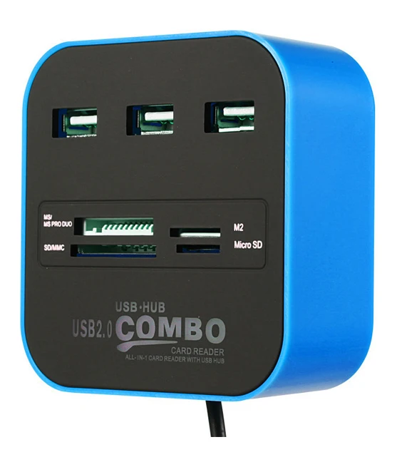 Синий Twofro usb-хаб 2,0 3 порта TF Micro SD кард-ридер слот USB Combo мульти все в одном USB разветвитель кабели для ноутбука Macbook - Цвет: Синий