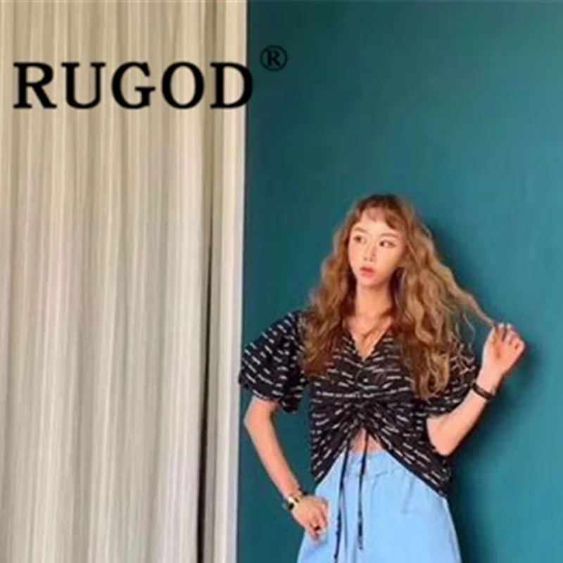 RUGOD Новая мода с пышными рукавами женские топы и блузки высокой талии письмо