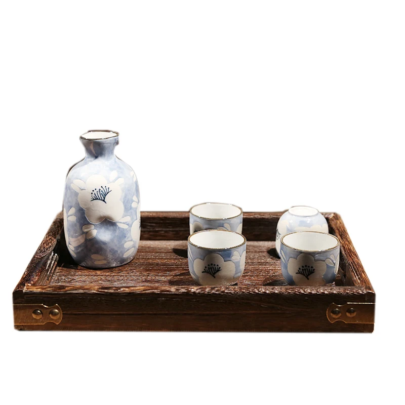 

Japanese style hand painted wine set ceramic wine pot cup sake set white wine barware dispenser liquor gift box 5pcs/set