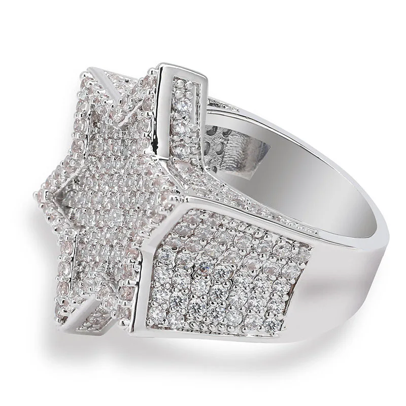 Мятно-зеленый AAA кубический цирконий Bling Ice Out еврейская звезда Давида гексаграмма кольца для мужчин хип хоп раппер ювелирные изделия золото серебро