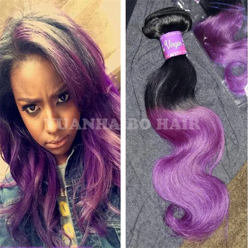 Лучший 8А Класс # 1b/фиолетовый бразильский два тона реми волны волос на теле ombre