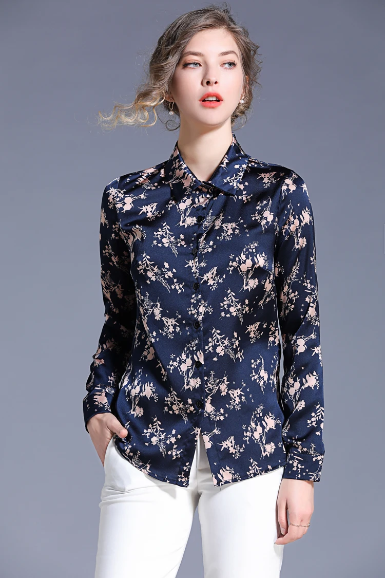 H han queen Blusas шифоновая блузка с длинным рукавом Женские топы и блузки размера плюс с длинным рукавом Свободная Повседневная рубашка с принтом для работы