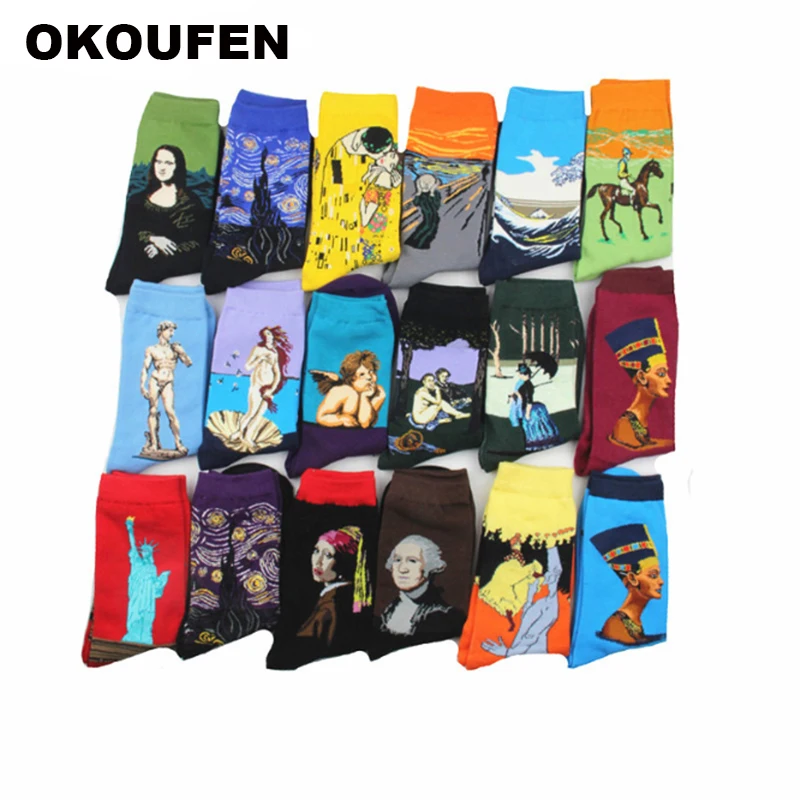 25 Styles Hot Sale Happy Socks Women/Men World Famous Painting Series Men's 2018 Brand Casual Cotton Funny Sock Wholesale | Мужская