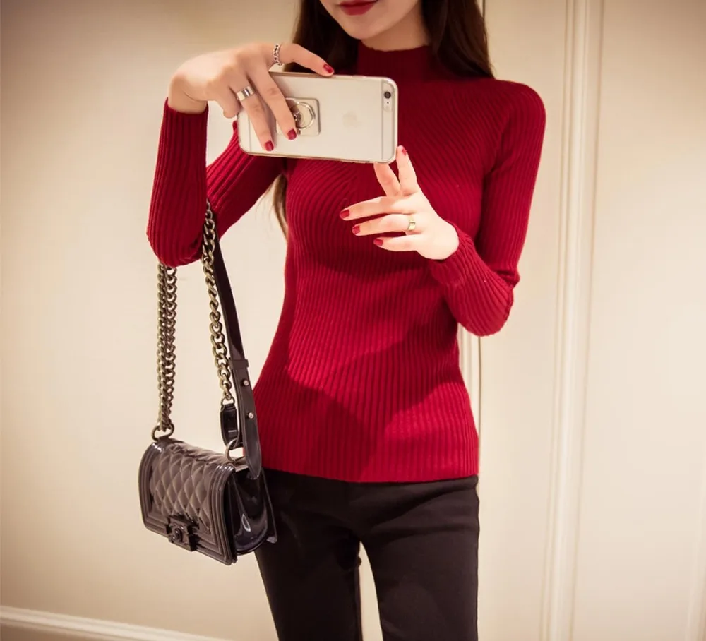New Arrival knitted Slim Sweater Women Turtleneck Shirt Pullover Long Sleeve Female Tops Clothing Solid Basic | Женская одежда