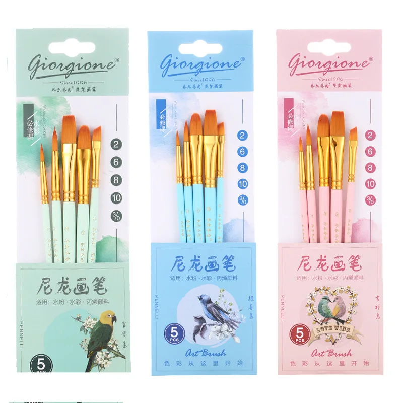 5 pcs set 10 шт. перламутровый синий деревянный полюс Акварельная кисть Набор нейлоновые щетки для волос кисти для красок студенческие художественные принадлежности - Цвет: 5 pcs set