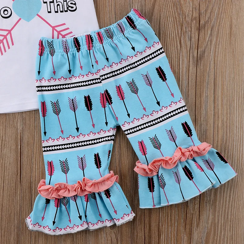 2 шт. хлопковая футболка с коротким рукавом и брюки оборками|girls clothing sets|clothing setskids