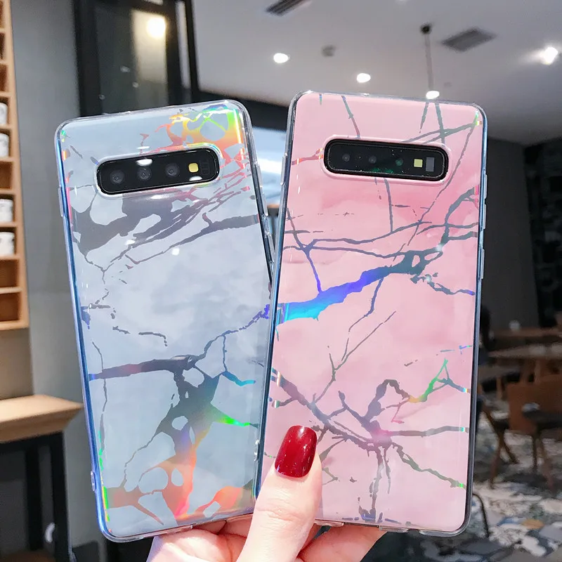 Цветной чехол с лазерным мрамором для Samsung Galaxy S10e S10 S9 S8 Plus S7 edge силиконовый Note 9 8