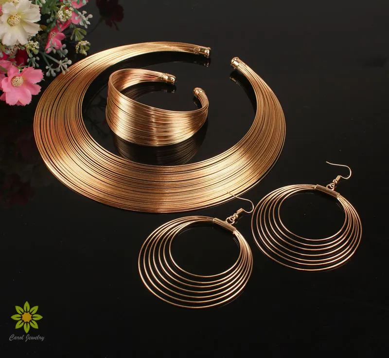 Панк Стиль Полые косы золото/серебро Цвет многослойное Широкое Ожерелье Серьги