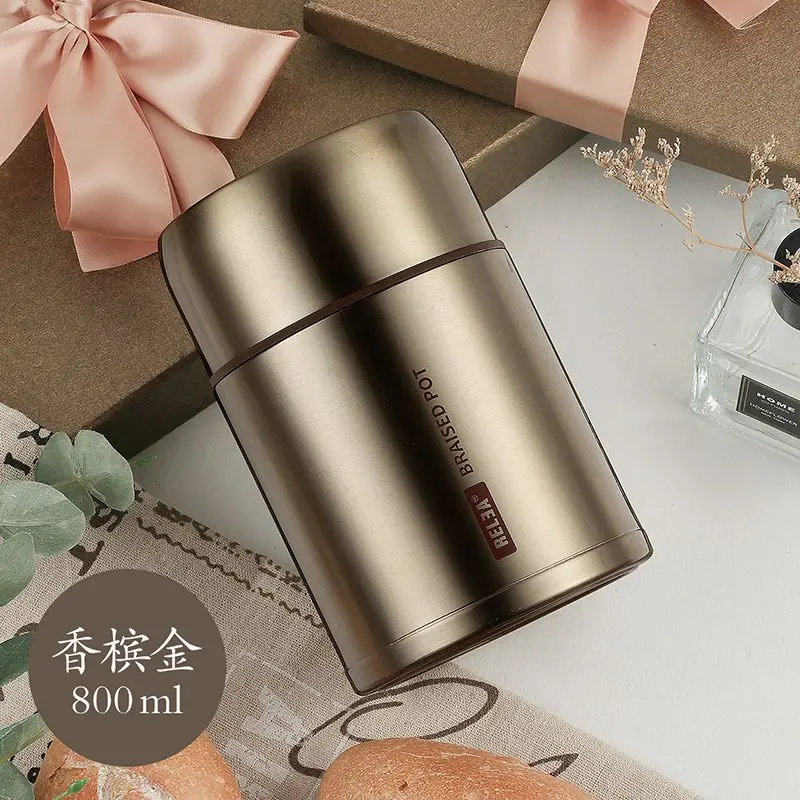 800ml gold lunch box Термос Ланч-бокс из нержавеющей стали с изоляцией для еды, вакуумная колба, контейнер с мешком, теплоизоляция, термо-бенто для хранения детей - Цвет: 800ml gold lunch box