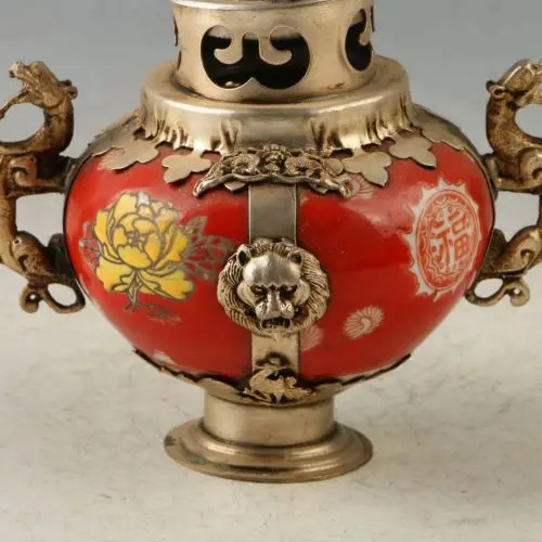 Изысканная Китайская Красная фарфоровая курильница в старинном стиле
