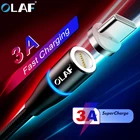 Магнитный кабель OLAF, быстрая зарядка 3,0, Micro usb Type-C 3A, Магнитный зарядный кабель для iPhone, Huawei, Samsung, Xiaomi, LG