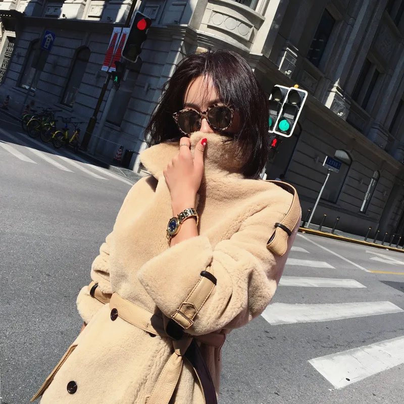 Firelady Turkish fur coat Long-style windbreaker Khaki sheep sheared lamb | Женская одежда