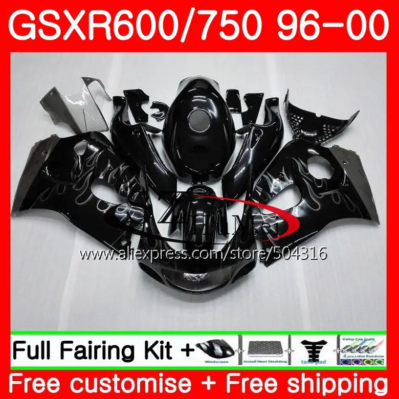Корпус для SUZUKI GSX R600 GSXR 600 750 SRAD Silver Обтекатели с пламенем 27SH9 GSXR750 96 97 98 99 00 GSXR600 1996 1997