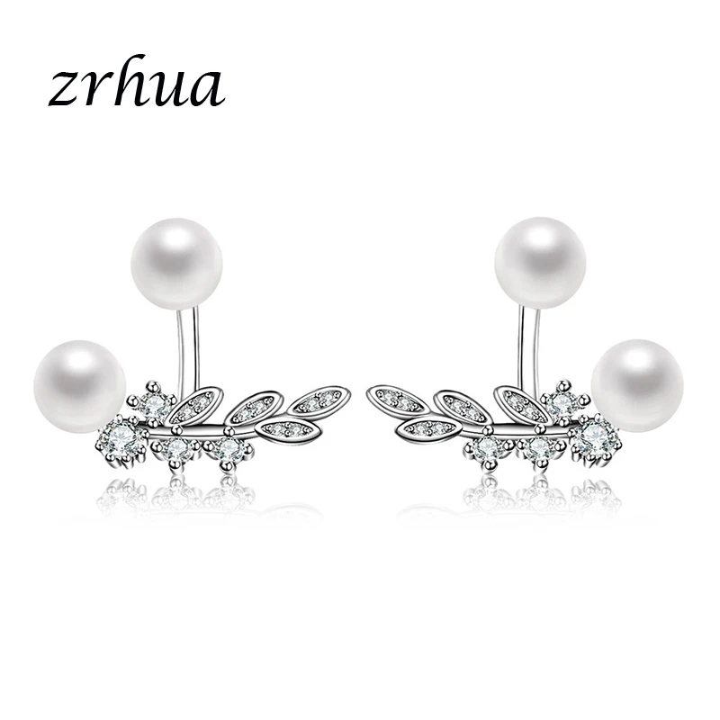 

ZRHUA New Stylish 925 Silver Stud Earrings Vintage Retro Pearl Shape Trendy Leaf Brincos for Women Lovers Valentine Days Gifts