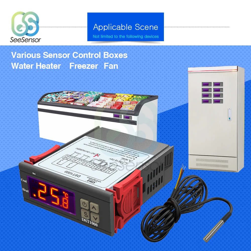 DST1000 AC 110V 220V DC 12-72V цифровой контроль температуры контроллер Лер термостат DS18B20 датчик Водонепроницаемый заменить STC-1000