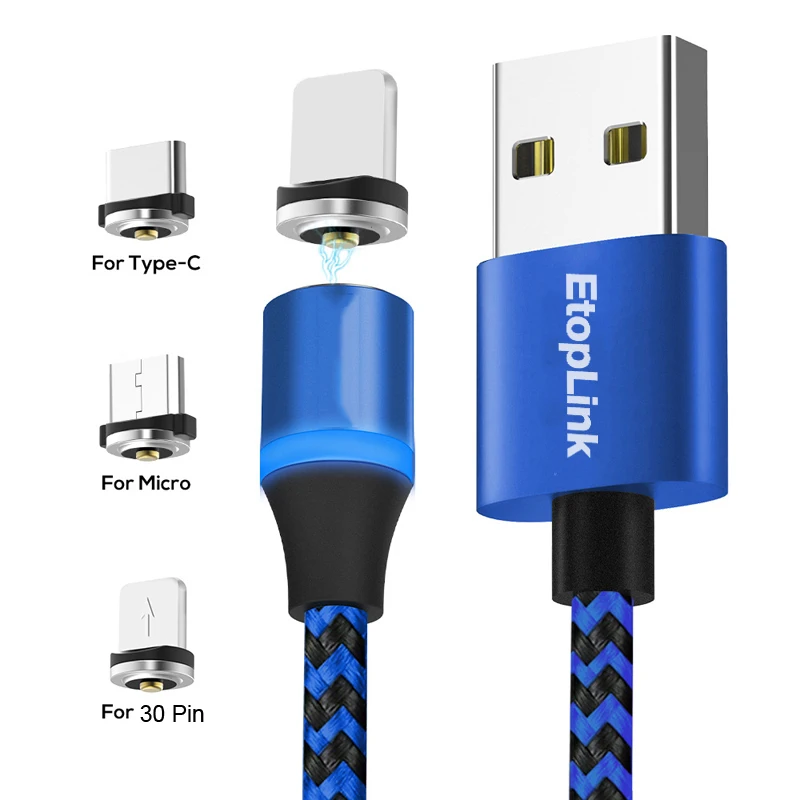 Магнитный зарядный USB кабель EtopLink типа C 360 градусов Круглый нейлоновый Плетеный