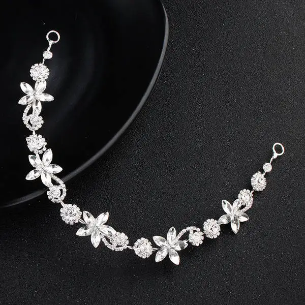 Silver Alloy Rhinestone Headwear Hair Chains Women Fashion Shining Floral Hairbands Wedding Flower Vine Bride Head Chain - Окраска металла: silver