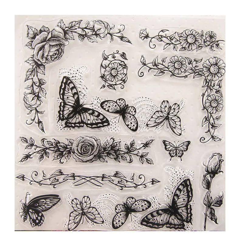 

New Beautiful Flowers Butterfly Transparent Clear Stamps Silicone Seal for DIY Scrapbooking Card Making Photo Album Decor Crafts