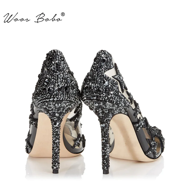 Звезда Стразы с украшениями Женская обувь на высоком каблуке острым носком из