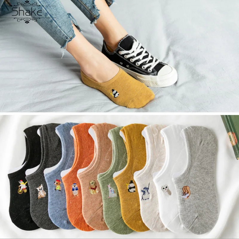Оптовая продажа носки с вышивкой животных из мультфильма женские невидимые