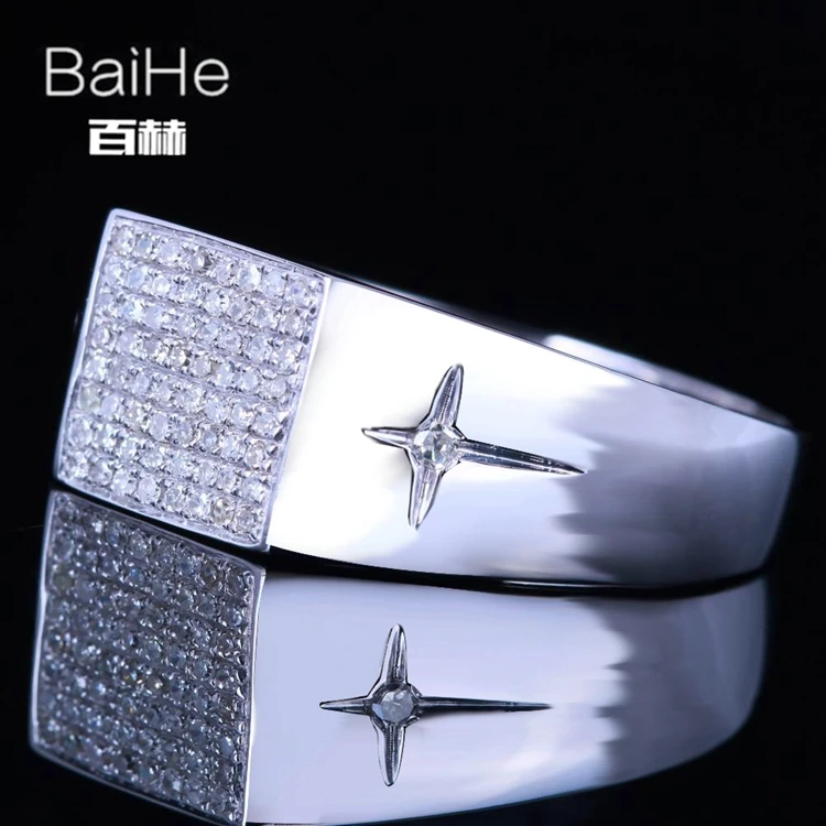 BAIHE Solid 14 K белое золото(AU585) 0.3CT Сертифицированный H/SI один круглый надрез натуральные Алмазы обручальные мужские кольца
