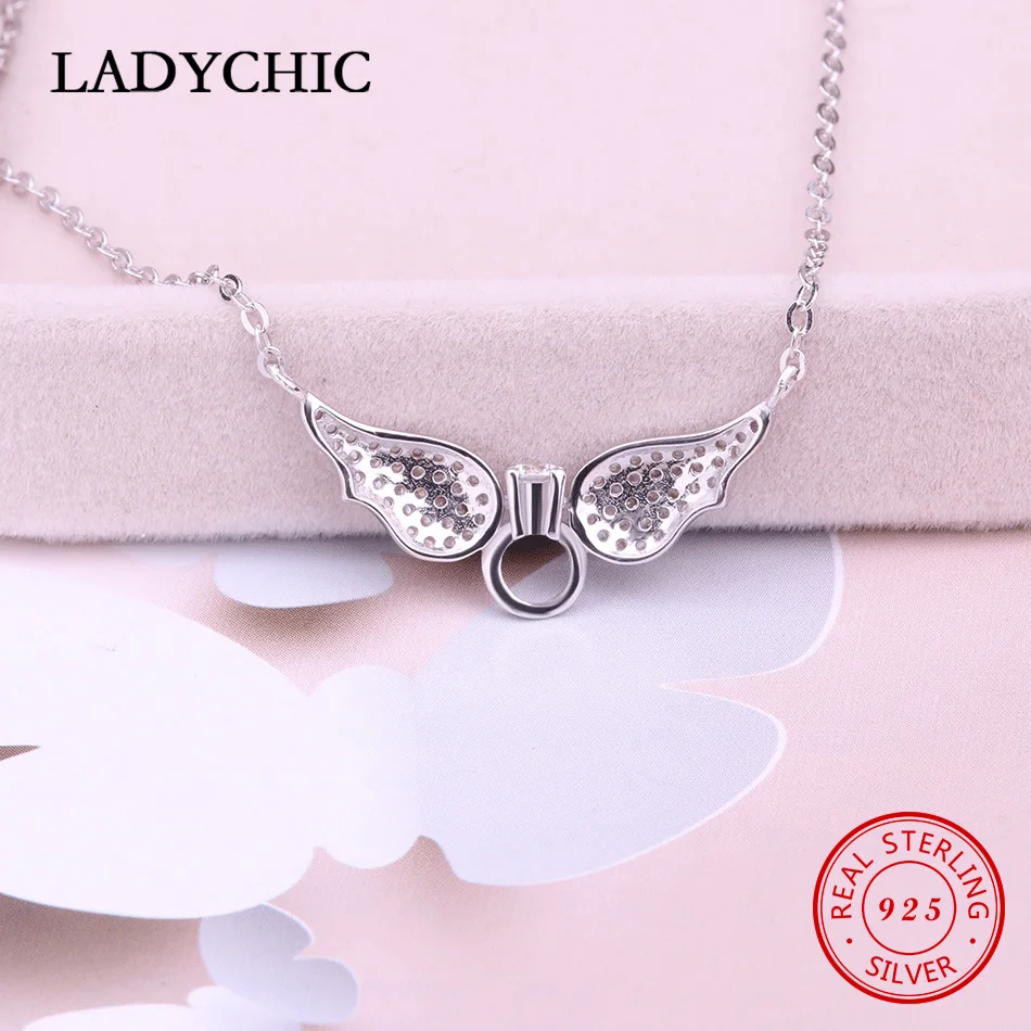 LADYCHIC 925 пробы серебряные крылья Ангела романтические ожерелья с подвесками классические ювелирные изделия с кристаллами для женщин Свадебная цепочка LNS1024