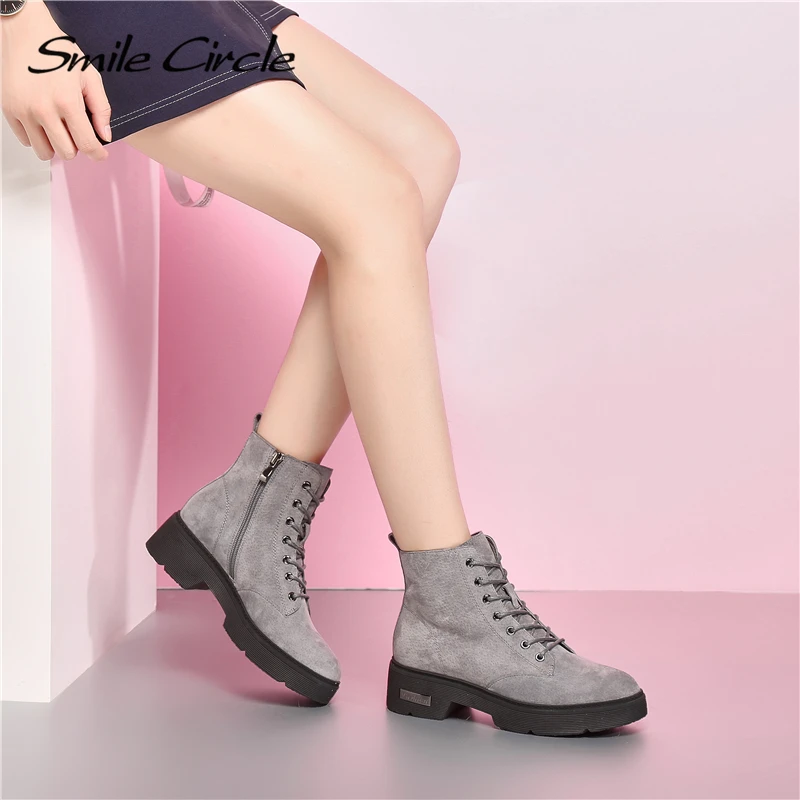 Женские кожаные ботинки Smile Circle зимние теплые из натуральной кожи на плоской
