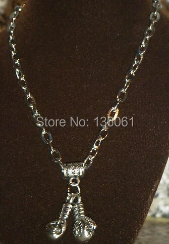 

10PCS Vintage Silvers Double Boxing Gloves Necklace Pendants Charms Choker Collar Chain For Women Dress Brand Jewelry P2260