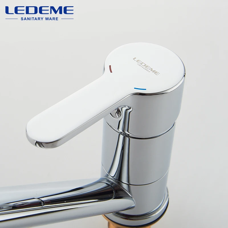 LEDEME Смеситель для кухни высокий нос с гайкой латунь Цвет: хром L4903 | Обустройство