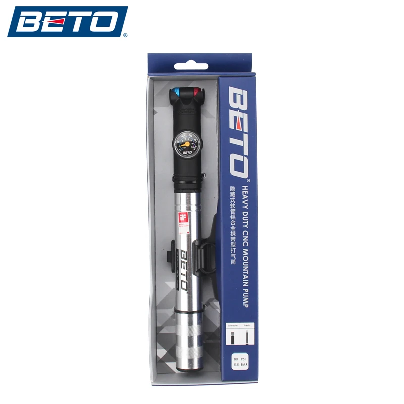 BETO велосипедный насос портативный мини Ультра-светильник насос из алюминиевого сплава Телескопическая Скрытая трубка с барометром 100PSI для AV/FV