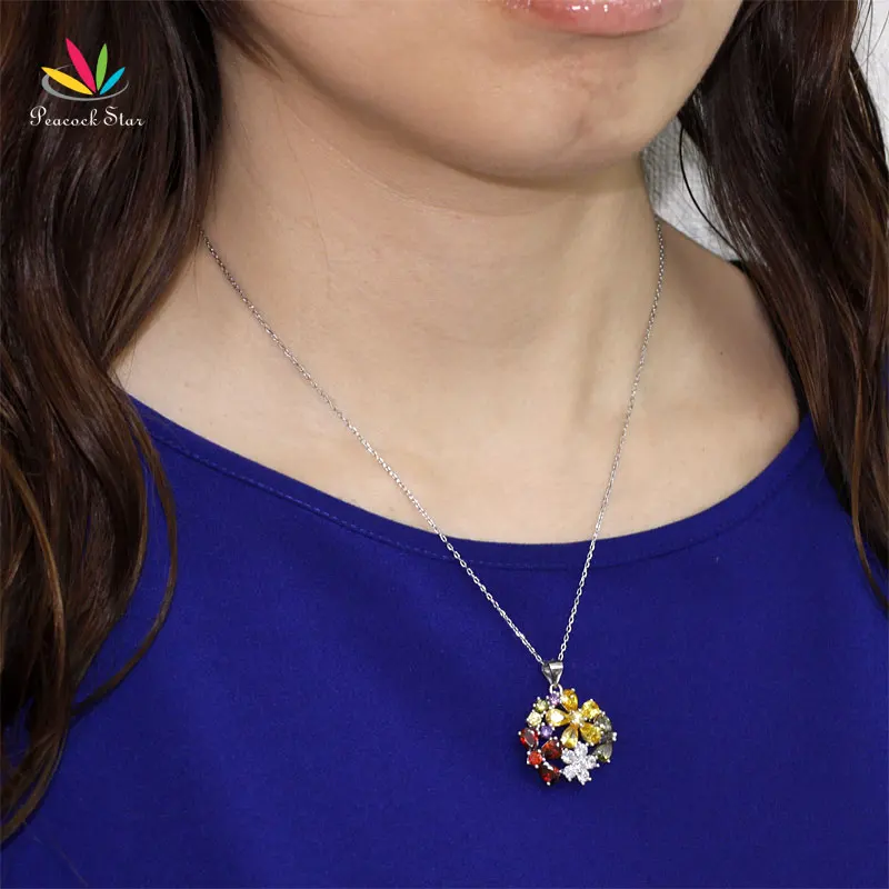 Кулон с павлиньими звездами 3 5 карат многоцветный цветок серебро 925 пробы