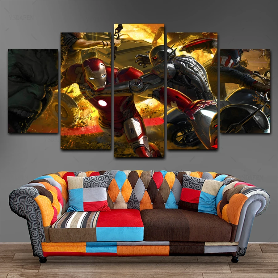 Прямая поставка HD 5 панелей искусство на холсте MV ironman 14013 картина домашний декор