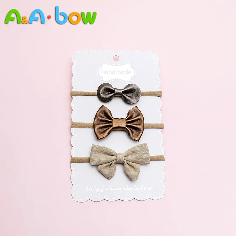 3Pcs/Set Cut Baby Bow Knot Nylon Headband Birthday Party leather bow Elastic Headbands Girls Butterfly Headwear Hair Accessories | Детская
