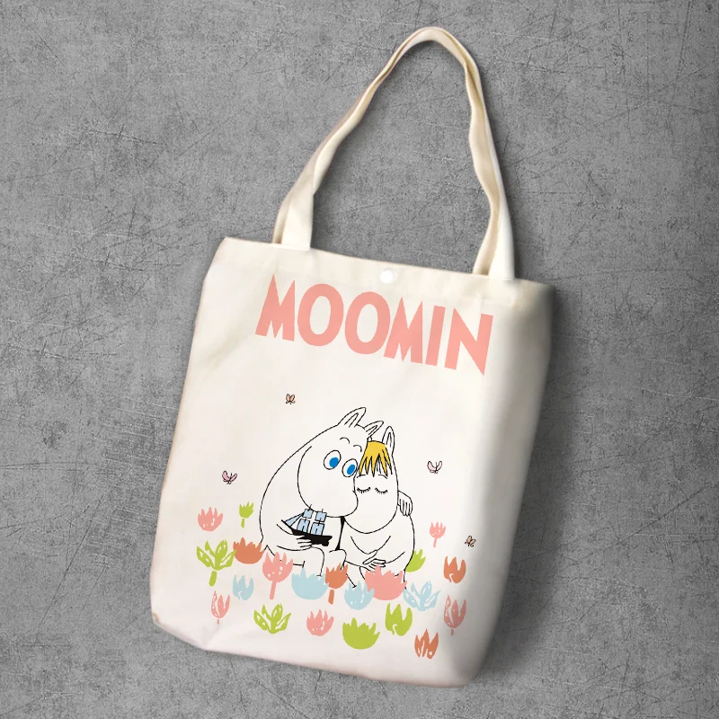 Moomin сумка для покупок милый гиппопотам тонкий маленький мой рюкзак на плечо Студенческая Холщовая Сумка с принтом Сумка-тоут на кнопках Холщовая Сумка