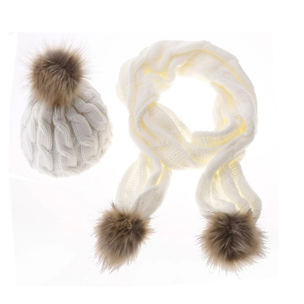 Для женщин зимняя шапка шарф комплект теплых искусственный меховой вязаный