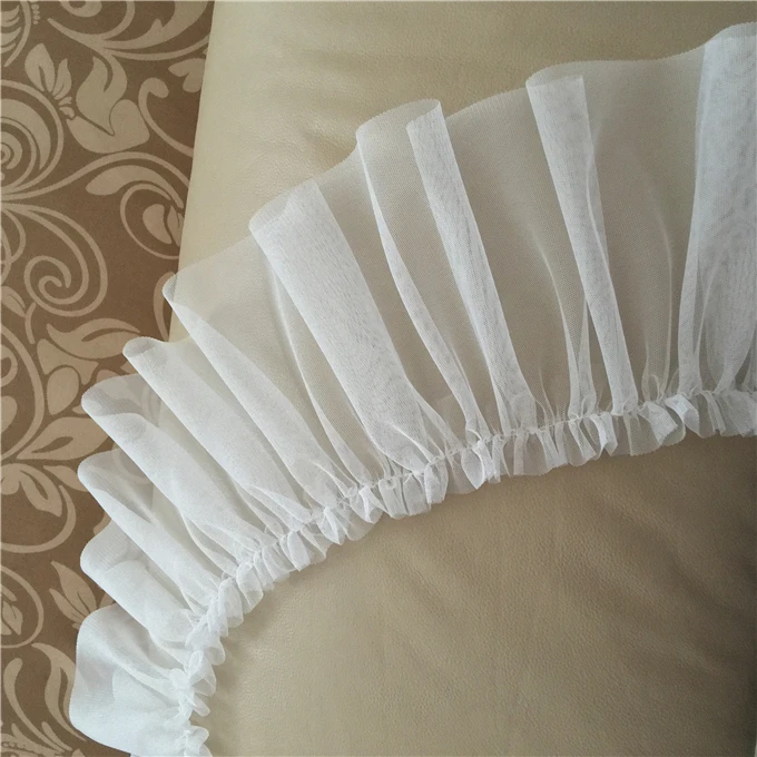 Кружевная ткань белая черная шифоновая с оборками отделка шитье лента для