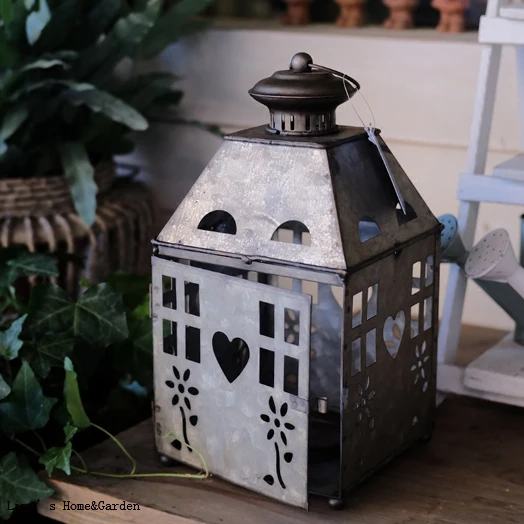 

square hanging mini vintage galvanized decorative metal candle lantern