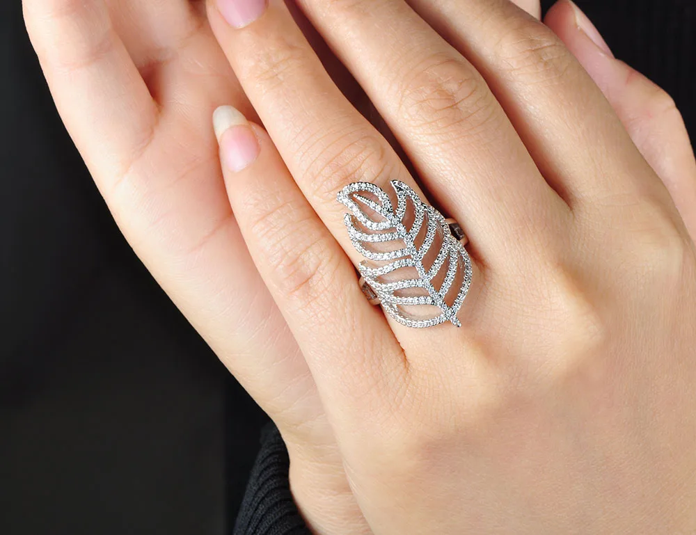 Lokaer Trendy Feather Rings Bands Jewelry For Women White Gold Mosaic Cubic Zirconia Wedding Finger Anniversary LR17179 | Украшения и