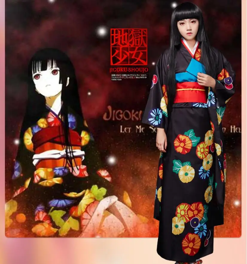 

Anime HELL GIRL/Jigoku Shoujo Cosplay Enma Ai Cos Halloween Party Cos Female Cute Lolita Kimono Maid Costume