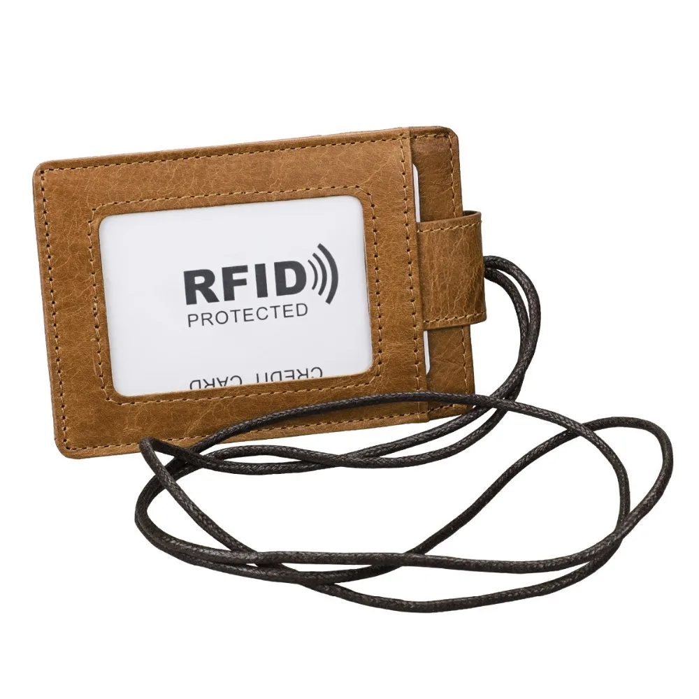 Lanyard кредитный Id держатель для карт из натуральной кожи полезный кошелек RFID