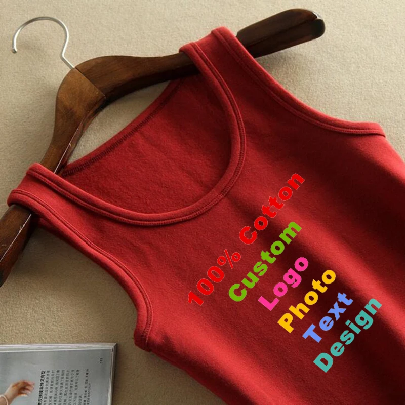 Женский хлопковый жилет без рукавов с логотипом на заказ топ надписью эластичным