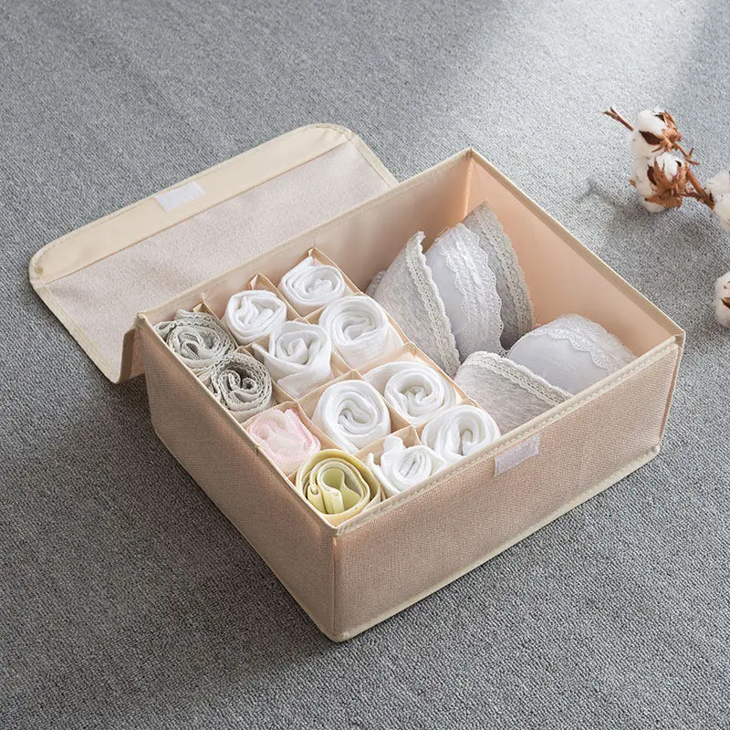 13cells khaki 2 типа хлопок линия нижнее белье емкость для хранения белья носки Storage коробка с крышкой 1 шт. качество дома 13-17 ячеек Шкаф Organizadores - Цвет: 13cells khaki