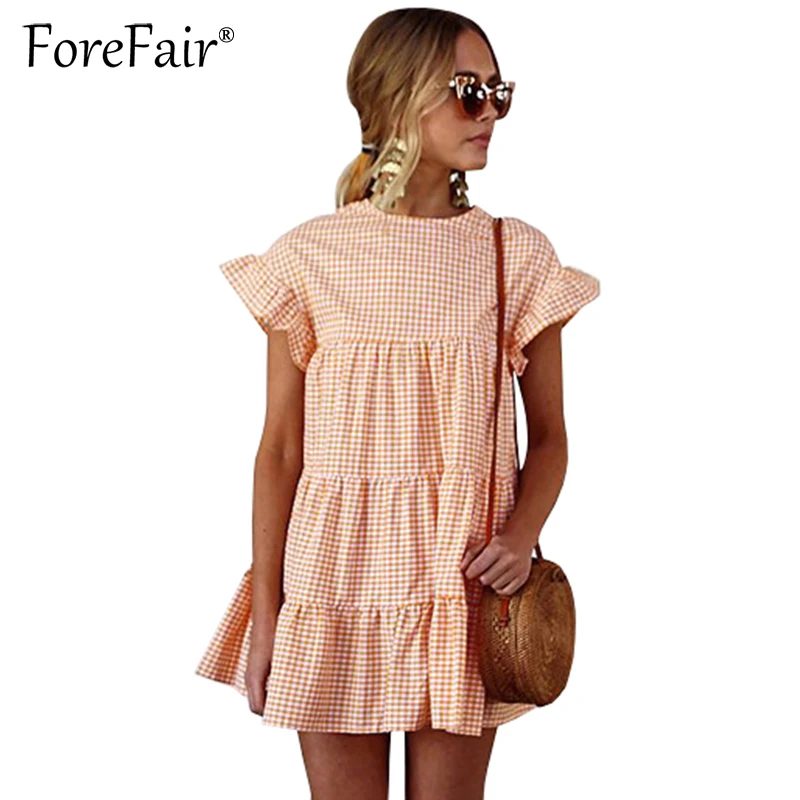 Forefair 2018 Новое Стильное клетчатое Полосатое платье с рюшами летние женские